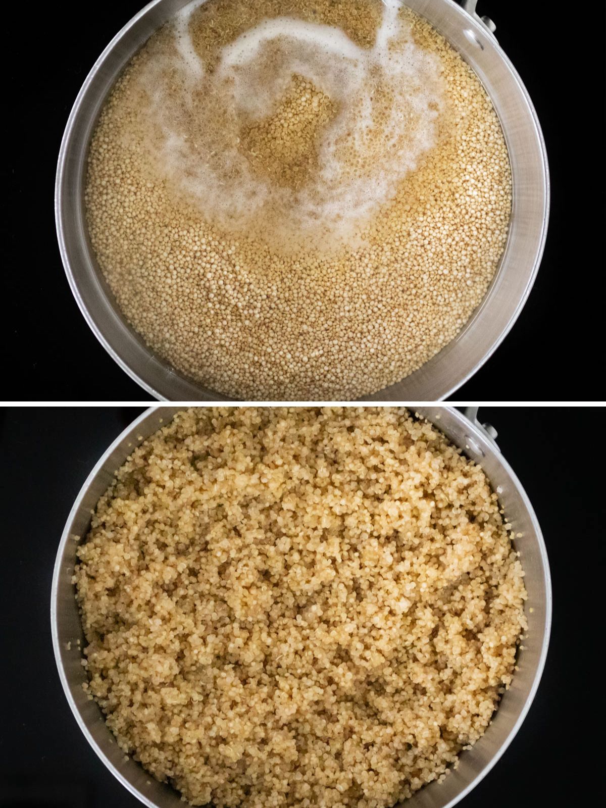 quinoa sendo cozida em uma panela